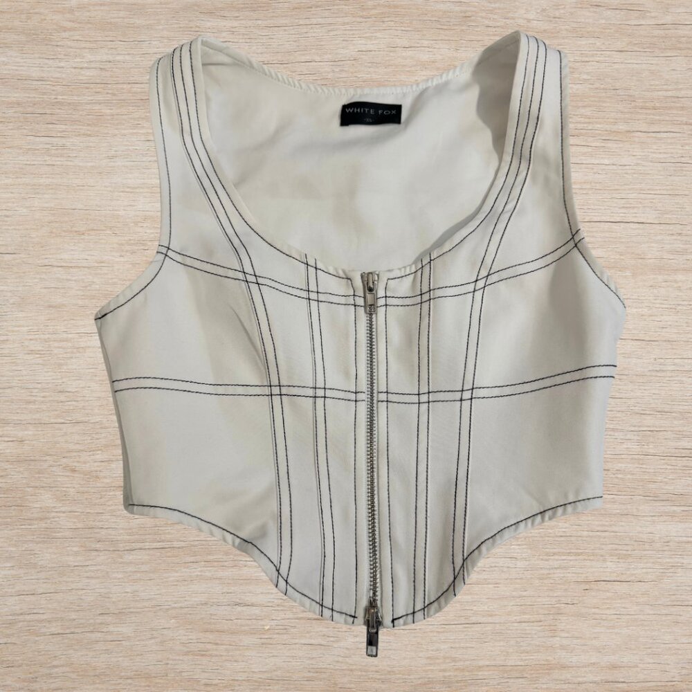 White Fox Boutique White Contrast Corset Top Black/White Zipper Women’s Size XS